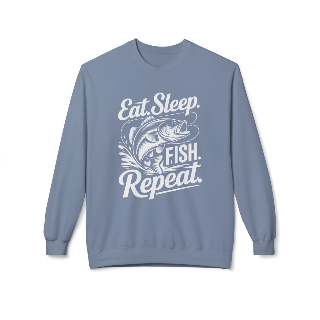 Eat Sleep Fish Repeat Midweight Softstyle Fleece Crewneck Sweatshirt