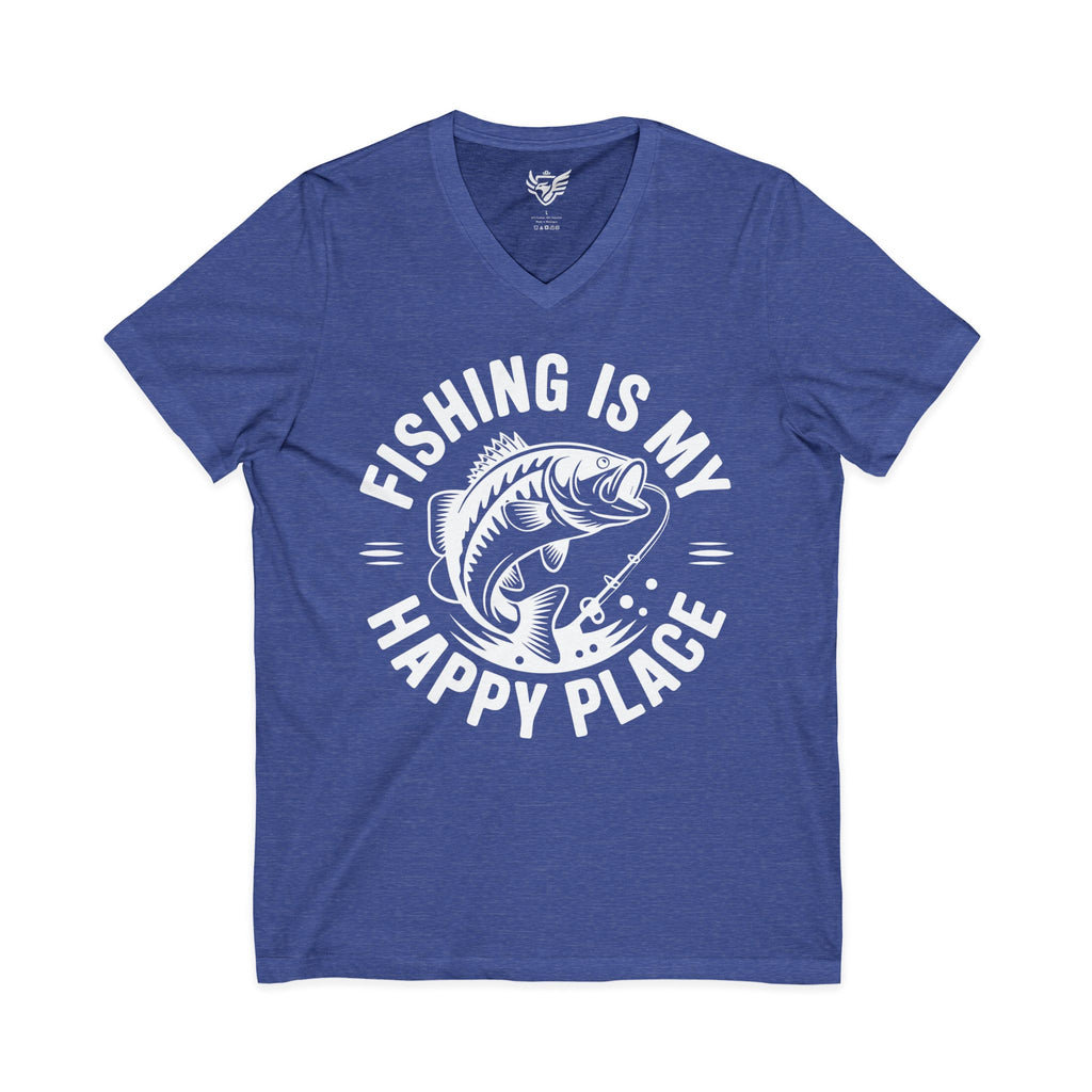 Fishing Is My Happy Place Jersey Short Sleeve V-Neck Tee