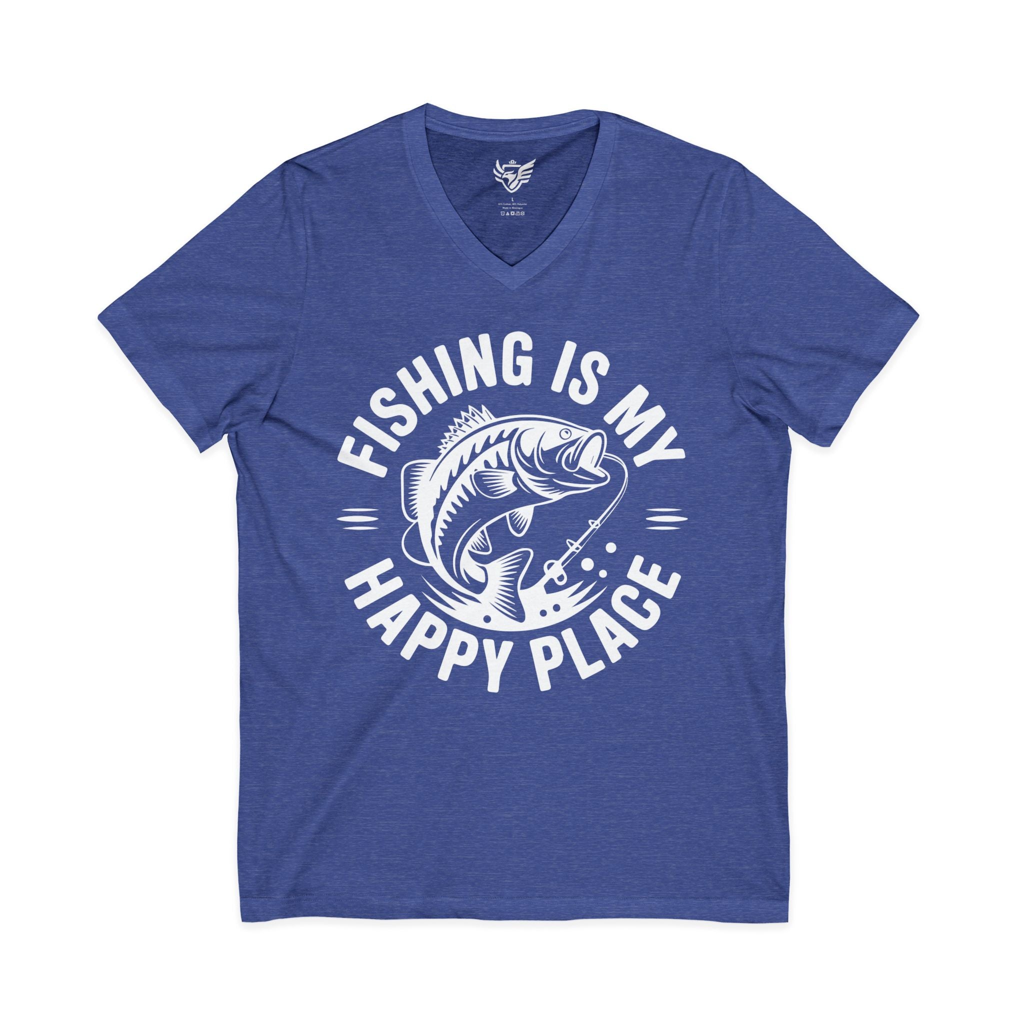 Fishing Is My Happy Place Jersey Short Sleeve V-Neck Tee