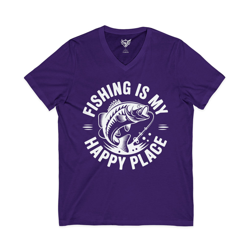 Fishing Is My Happy Place Jersey Short Sleeve V-Neck Tee