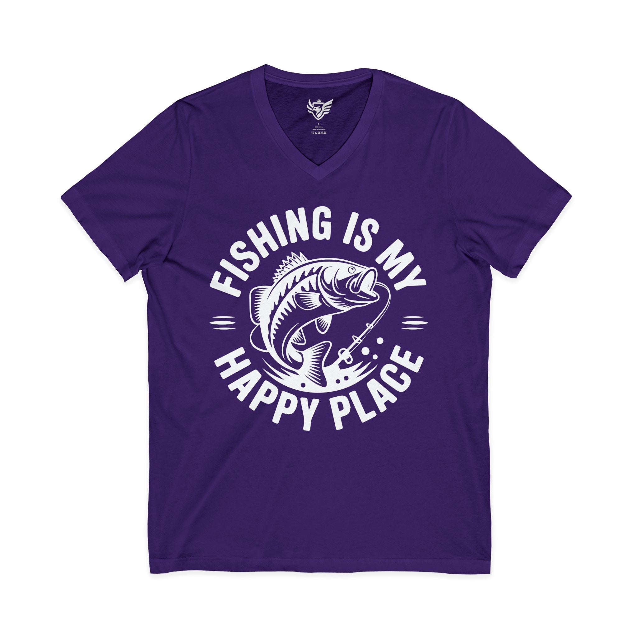 Fishing Is My Happy Place Jersey Short Sleeve V-Neck Tee