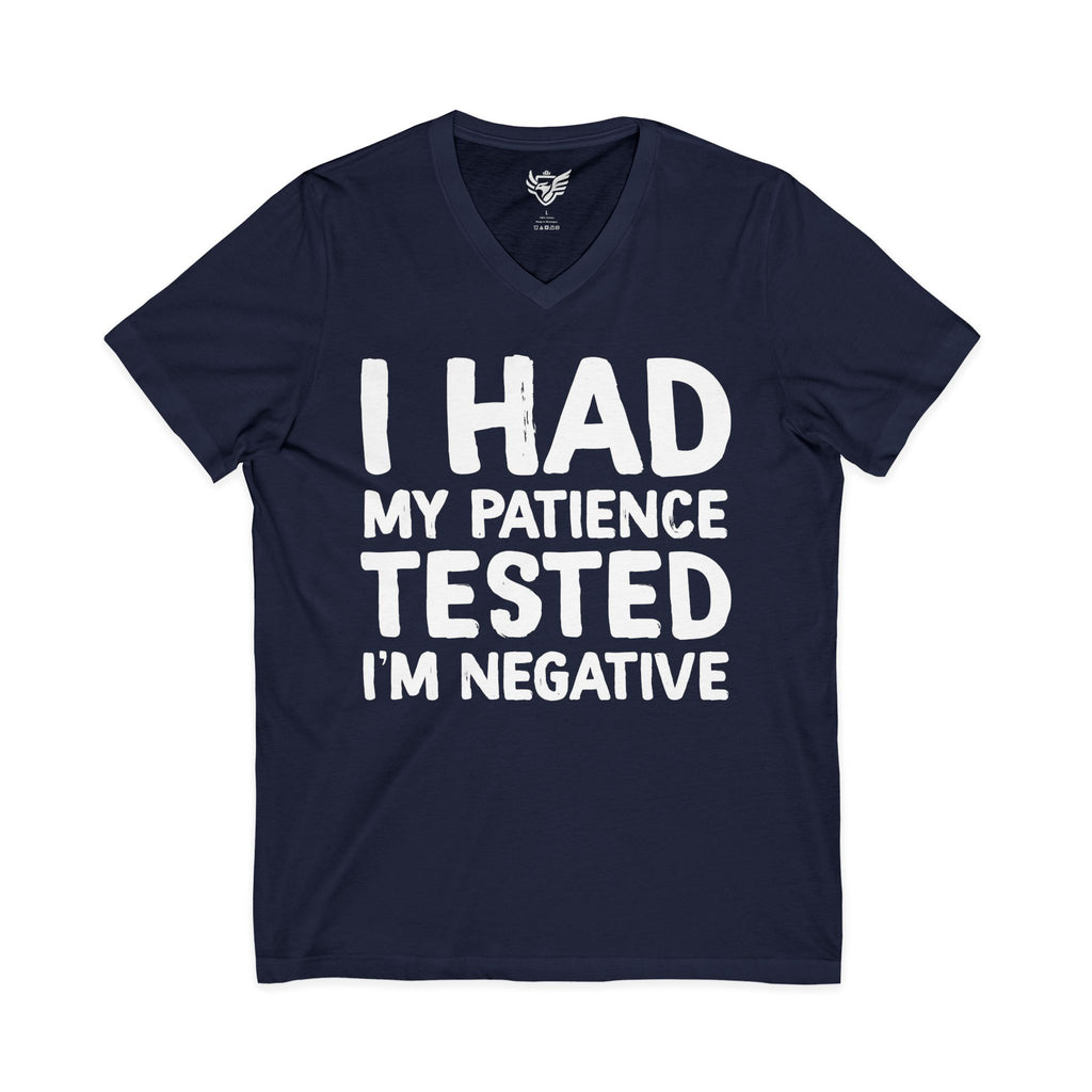Negative For Patience Jersey Short Sleeve V-Neck Tee