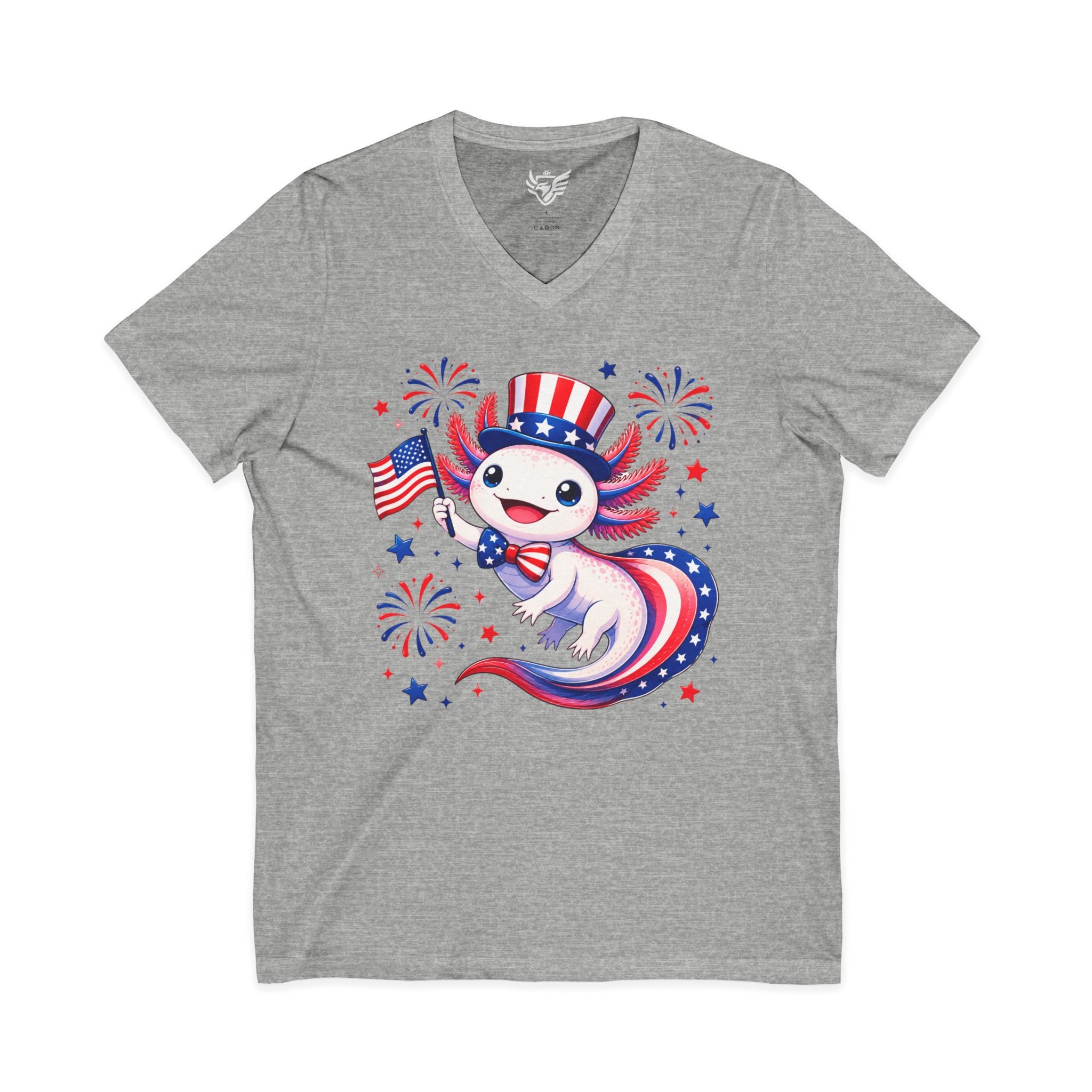 Patriotic Axolotl Jersey Short Sleeve V-Neck Tee