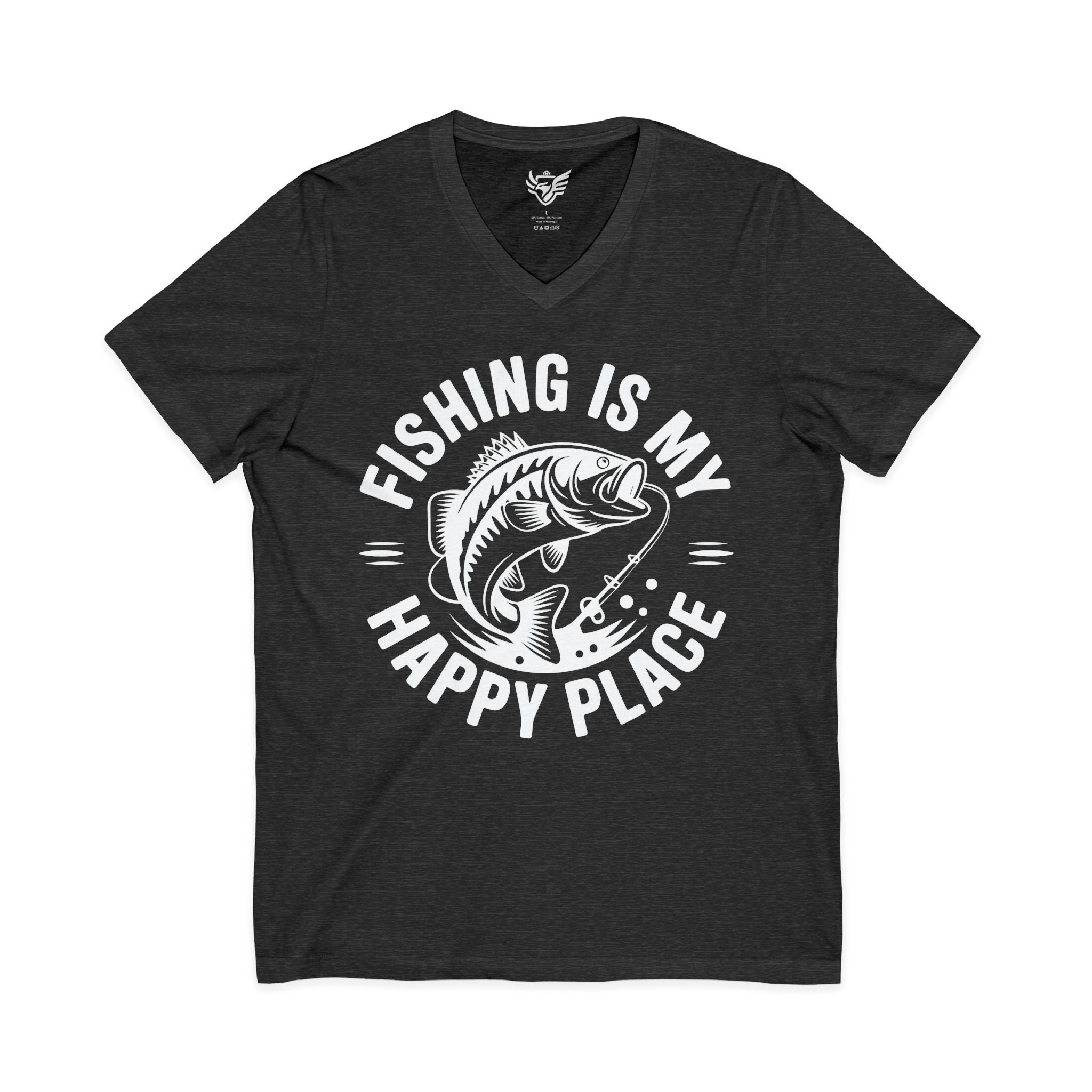 Fishing Is My Happy Place Jersey Short Sleeve V-Neck Tee