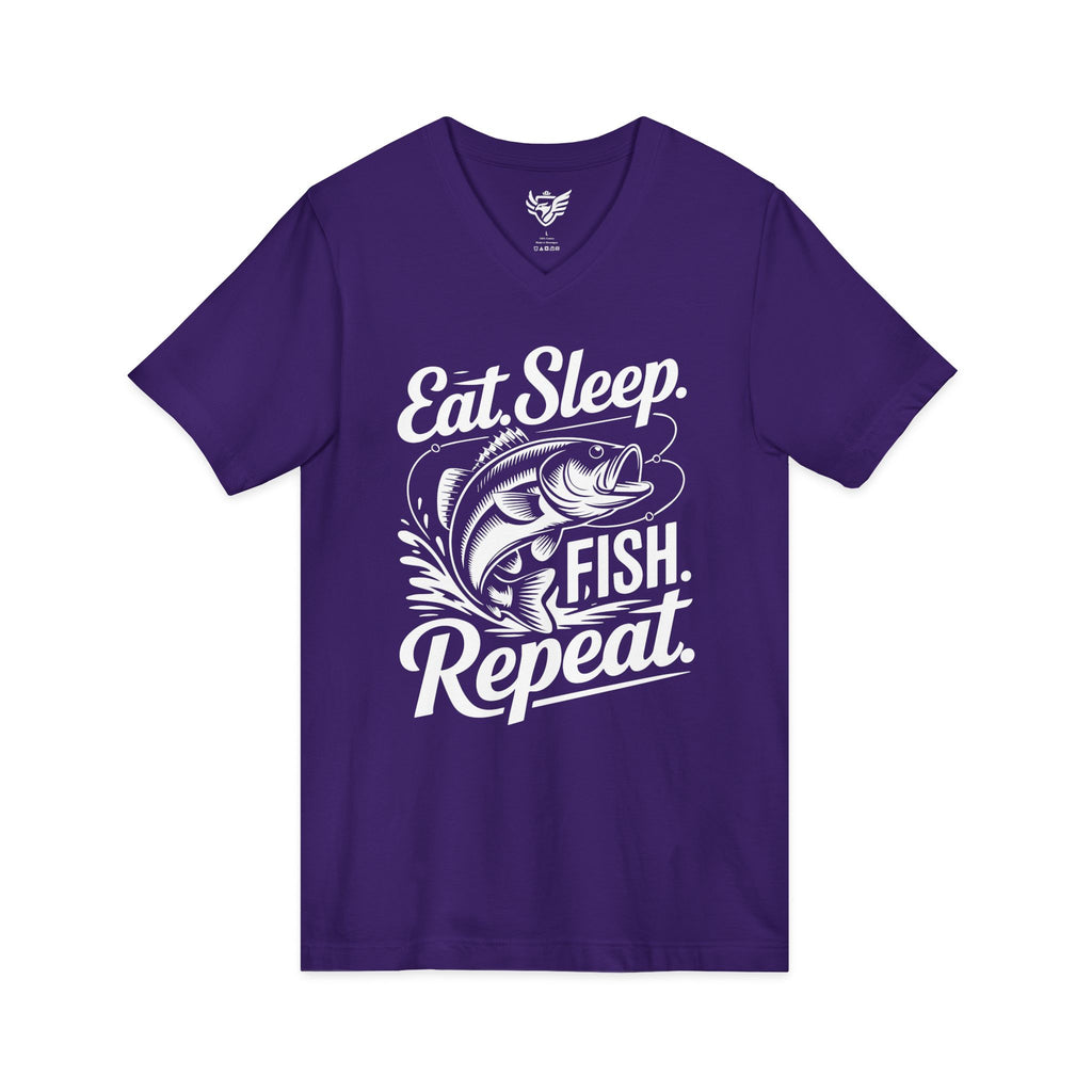 Eat Sleep Fish Repeat Jersey Short Sleeve V-Neck Tee
