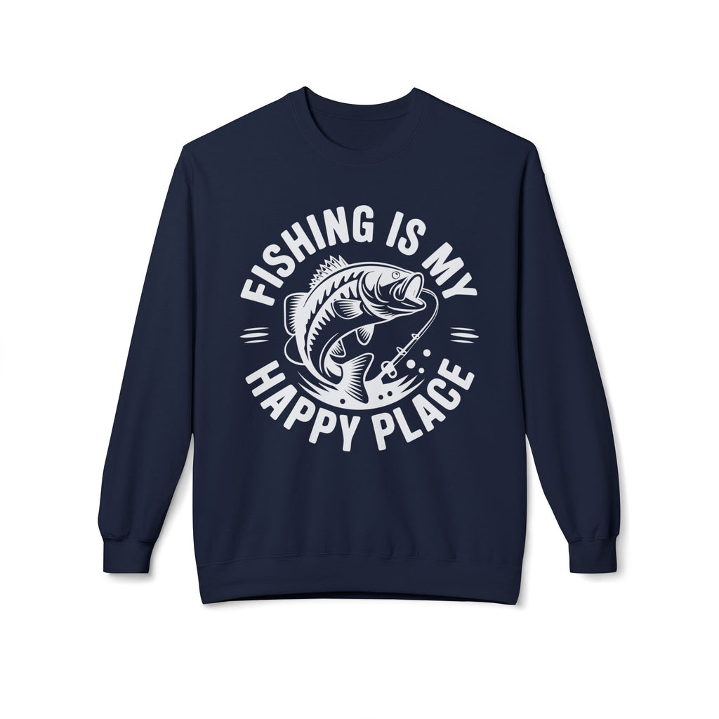 Fishing Is My Happy Place Midweight Softstyle Fleece Crewneck Sweatshirt