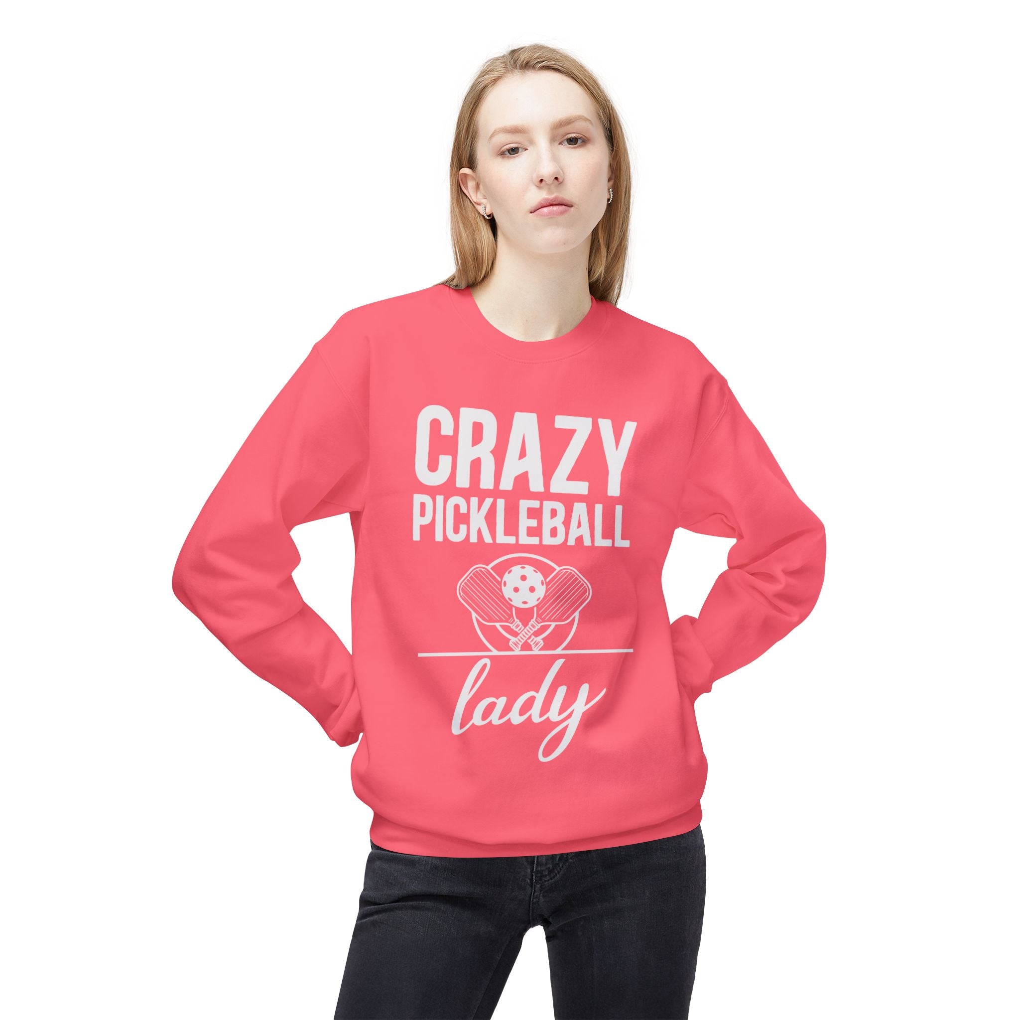 Crazy Pickleball Lady Midweight Softstyle Fleece Crewneck Sweatshirt