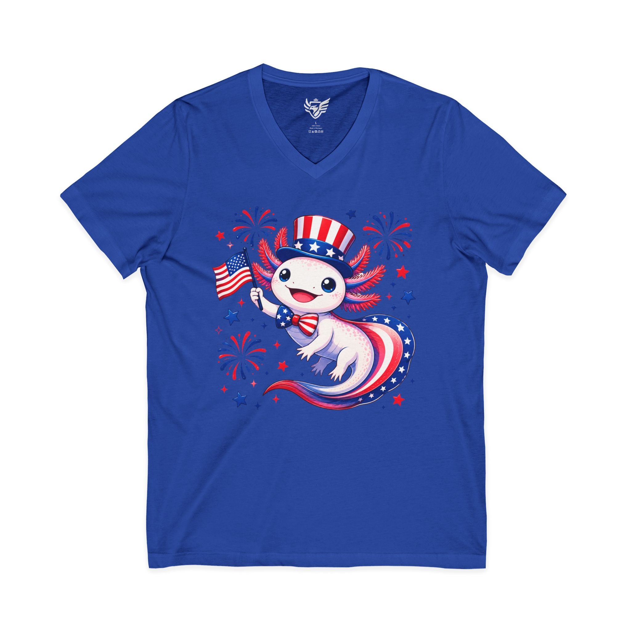 Patriotic Axolotl Jersey Short Sleeve V-Neck Tee