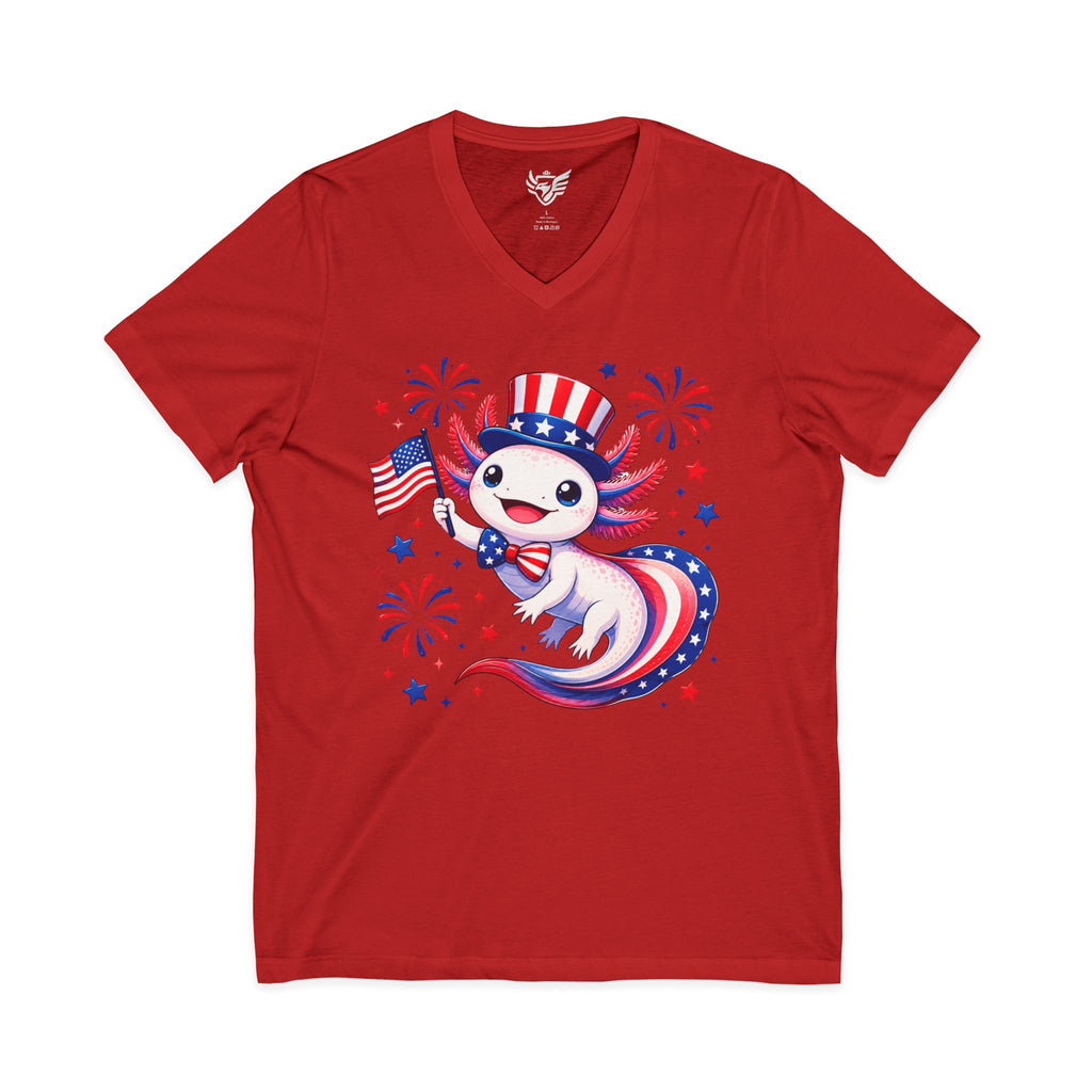 Patriotic Axolotl Jersey Short Sleeve V-Neck Tee