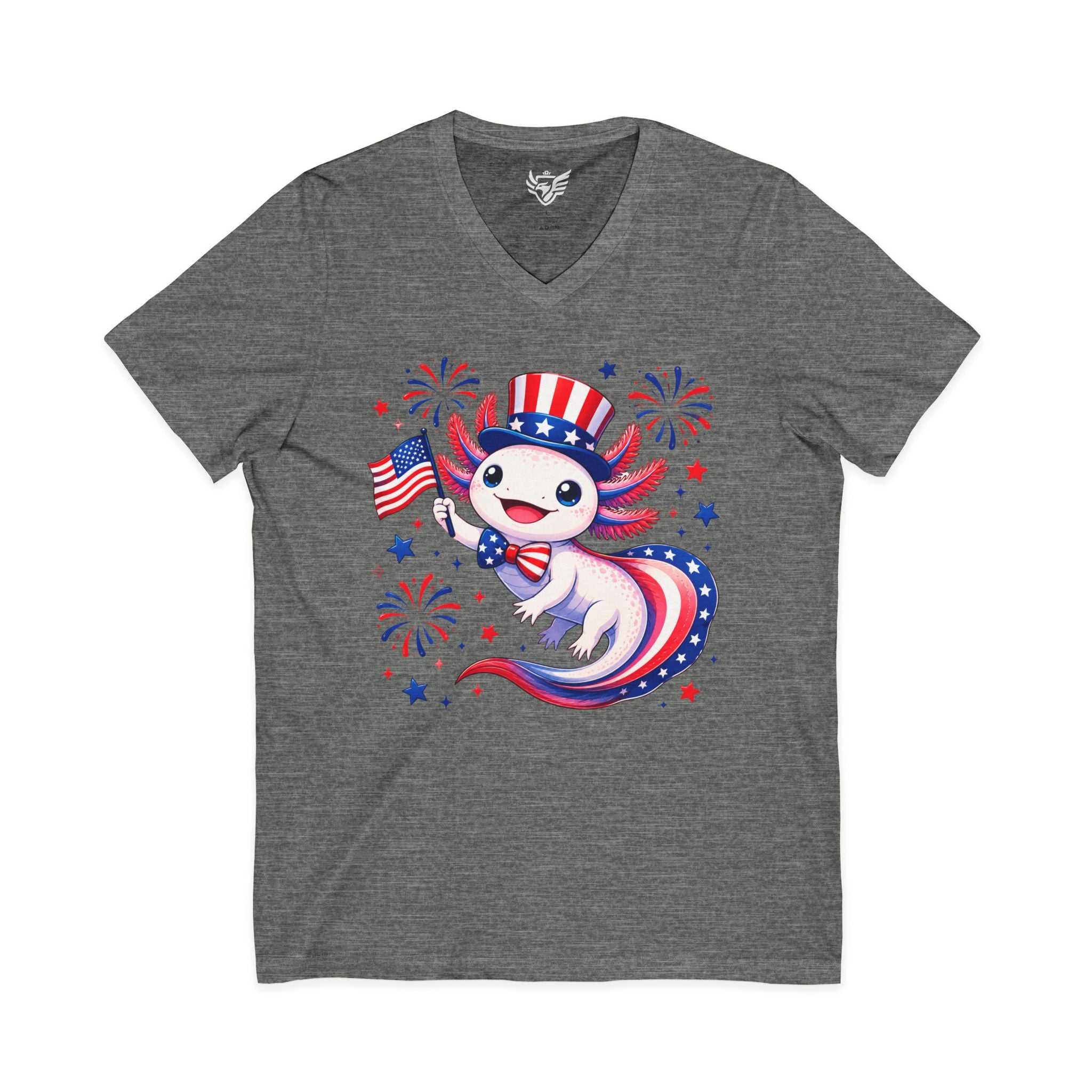 Patriotic Axolotl Jersey Short Sleeve V-Neck Tee