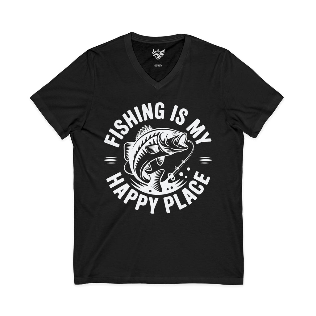Fishing Is My Happy Place Jersey Short Sleeve V-Neck Tee