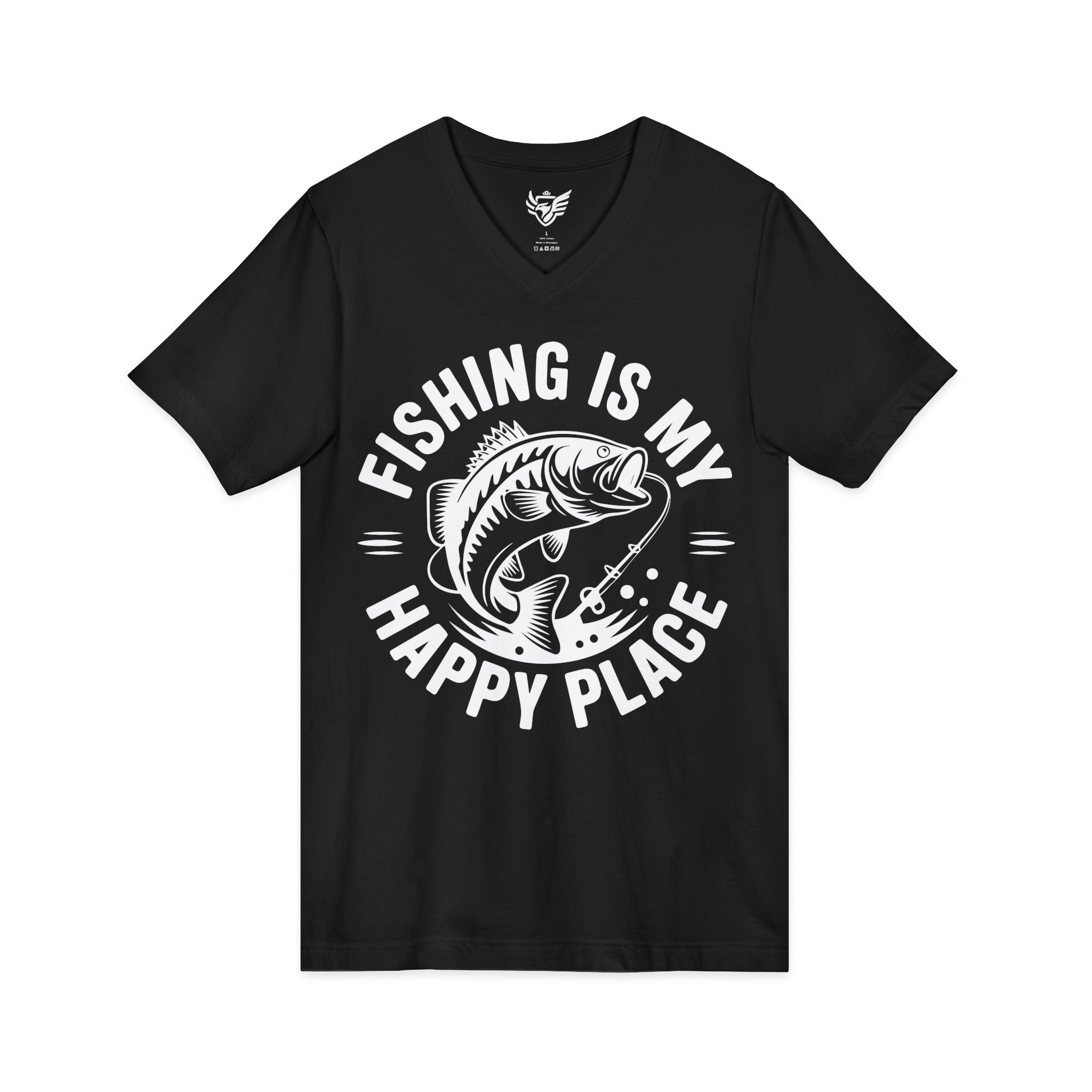Fishing Is My Happy Place Jersey Short Sleeve V-Neck Tee