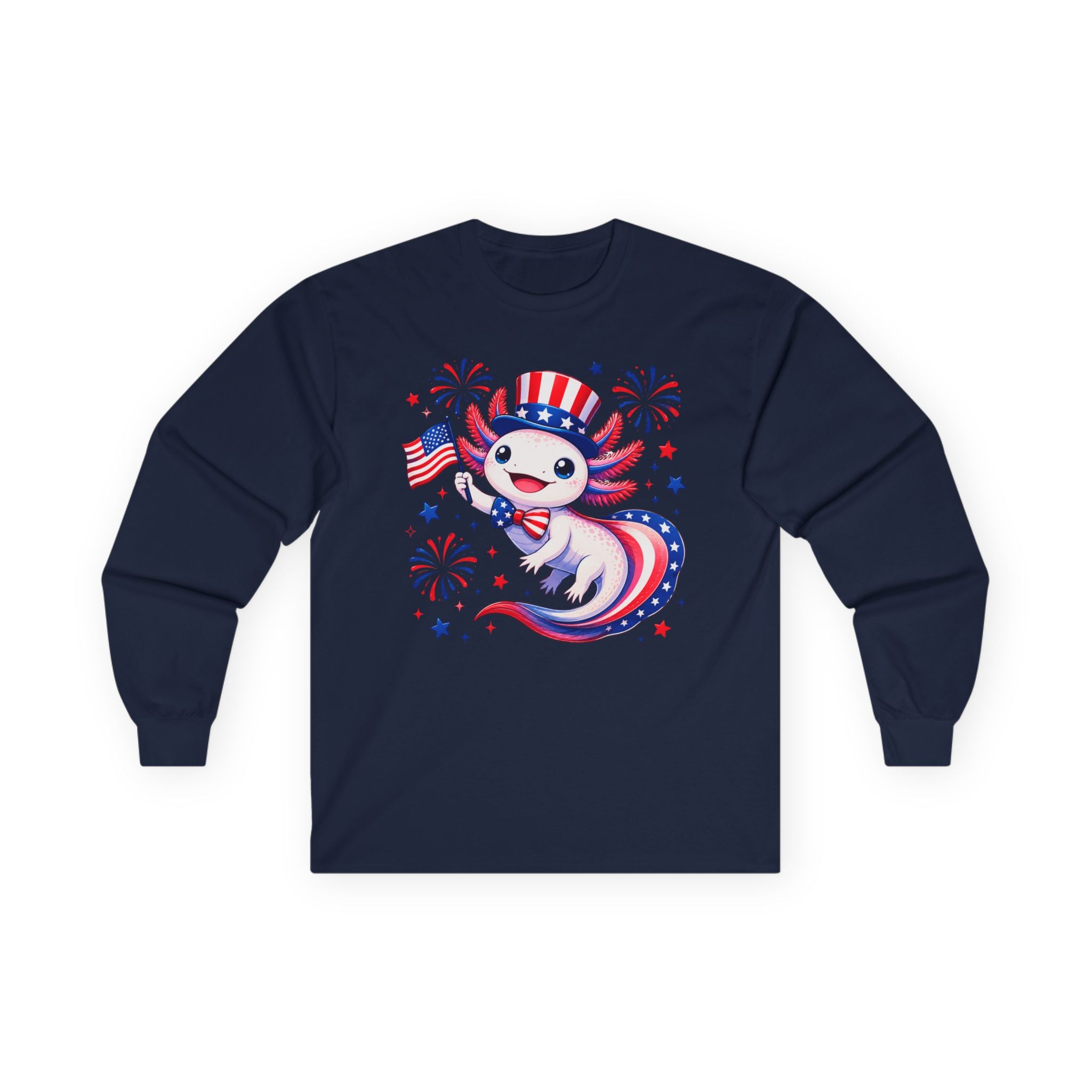 Patriotic Axolotl Cotton Long Sleeve Tee