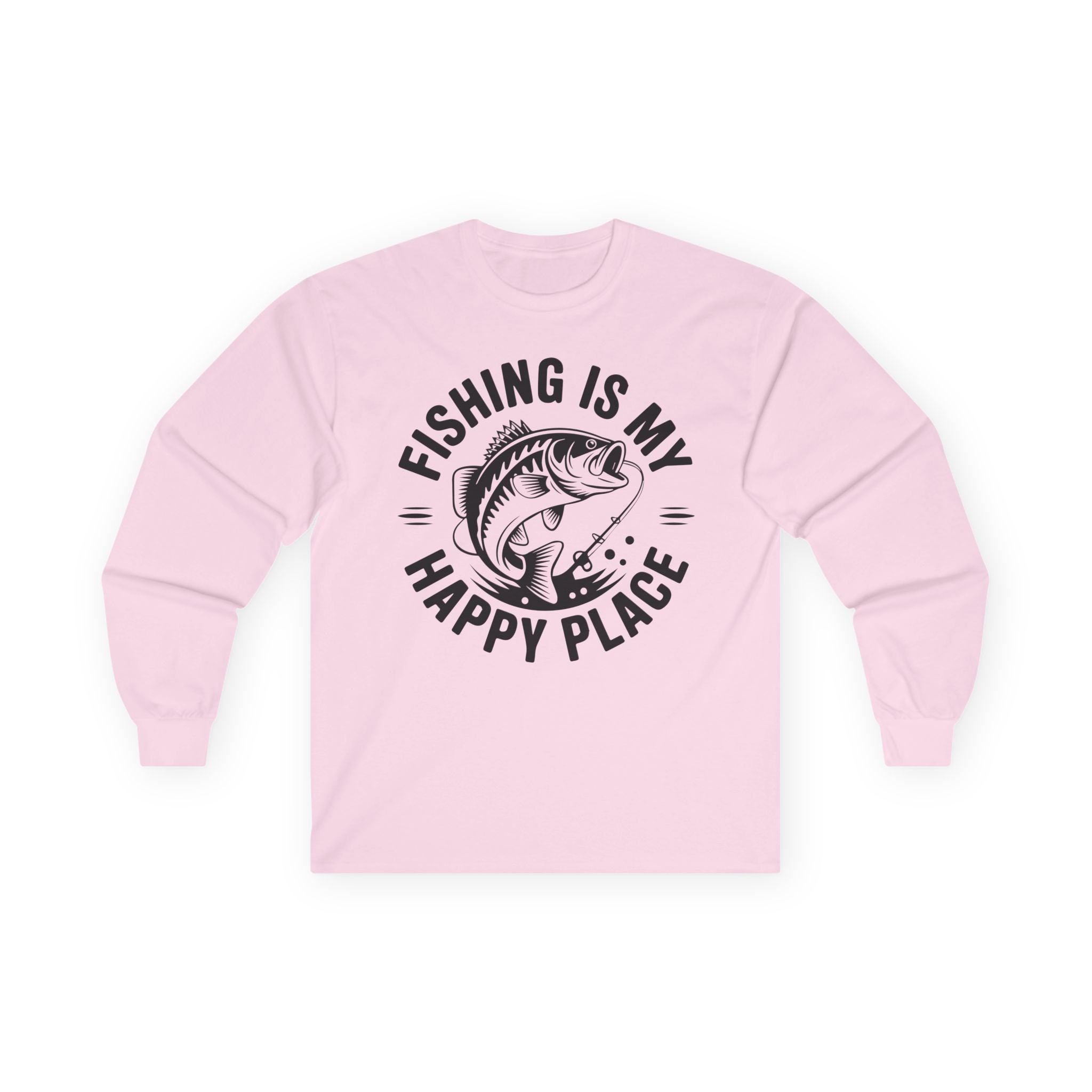 Fishing Is My Happy Place Cotton Long Sleeve Tee