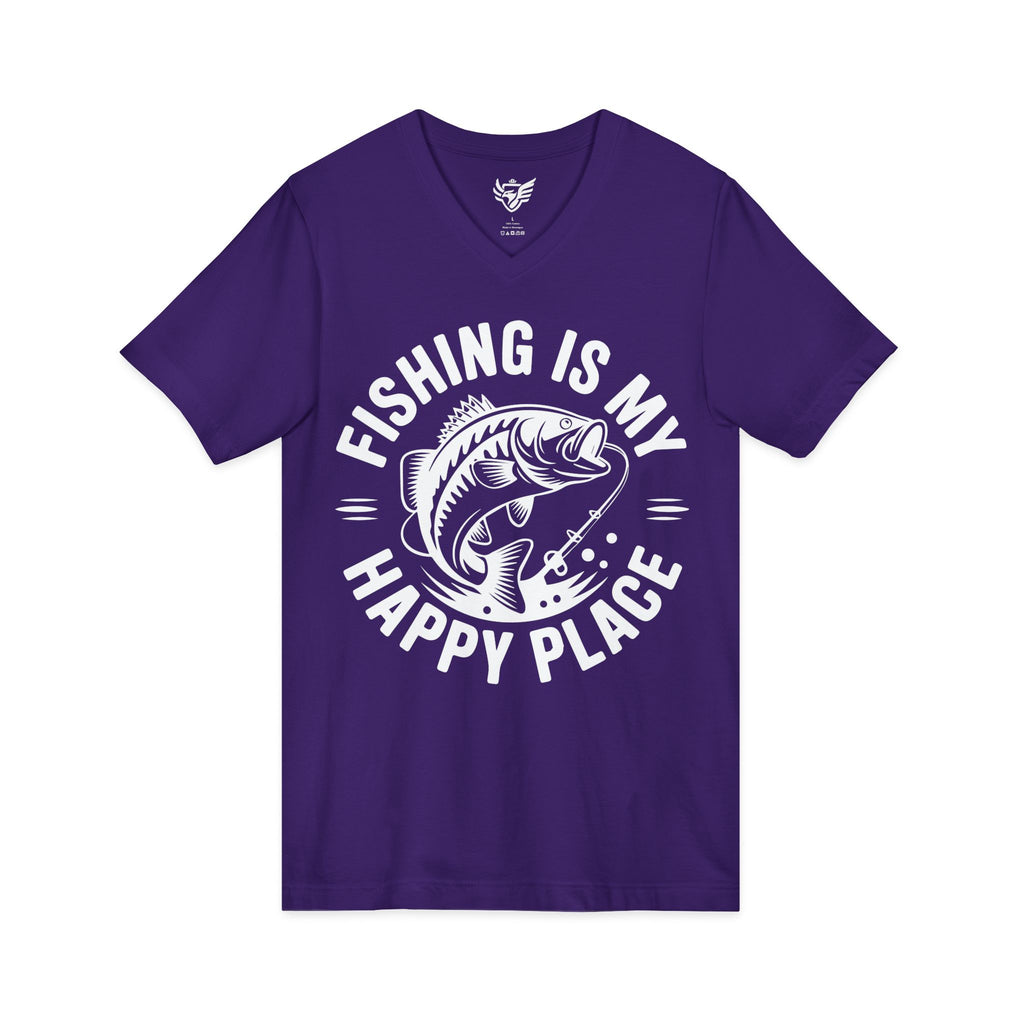 Fishing Is My Happy Place Jersey Short Sleeve V-Neck Tee