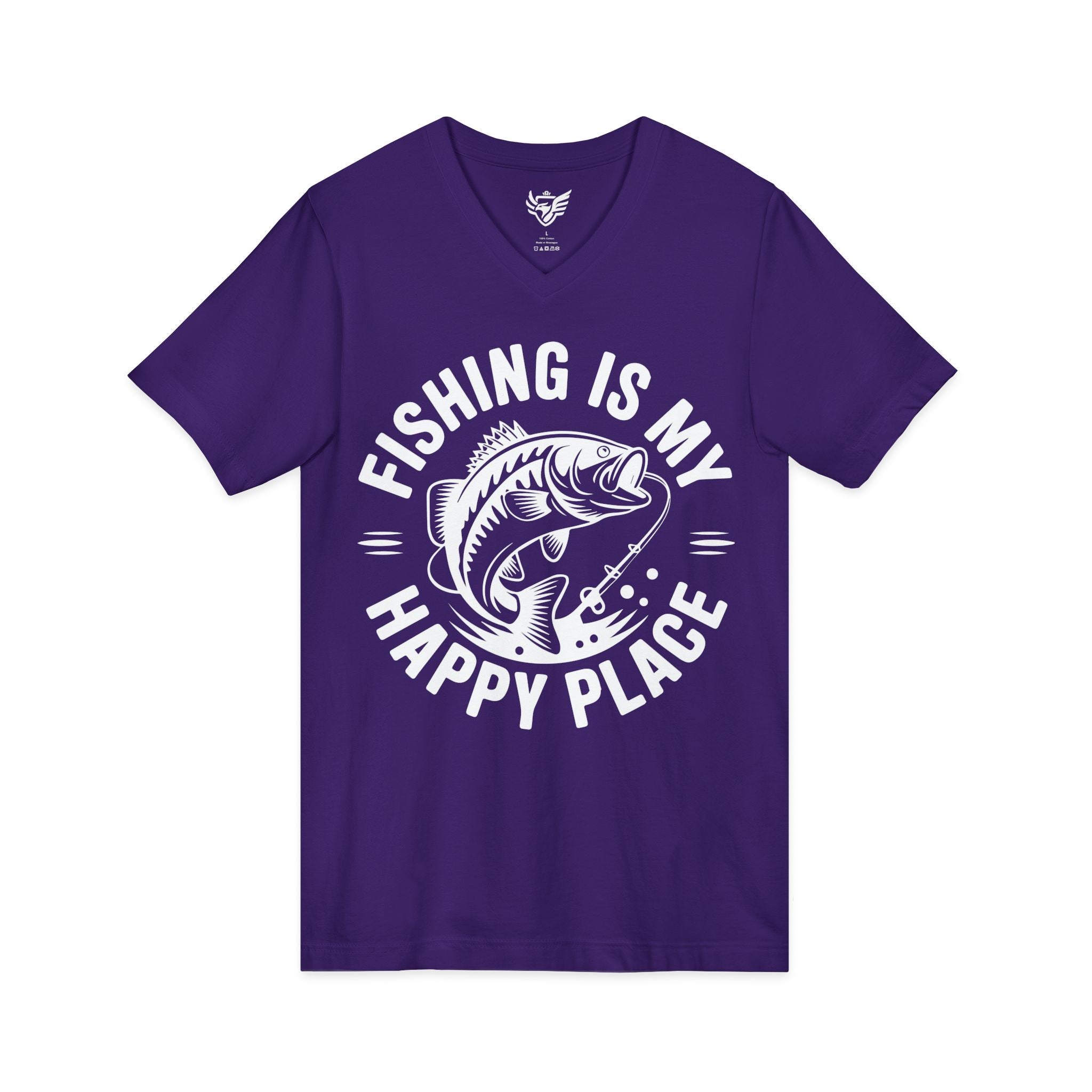 Fishing Is My Happy Place Jersey Short Sleeve V-Neck Tee
