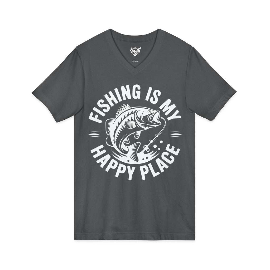 Fishing Is My Happy Place Jersey Short Sleeve V-Neck Tee