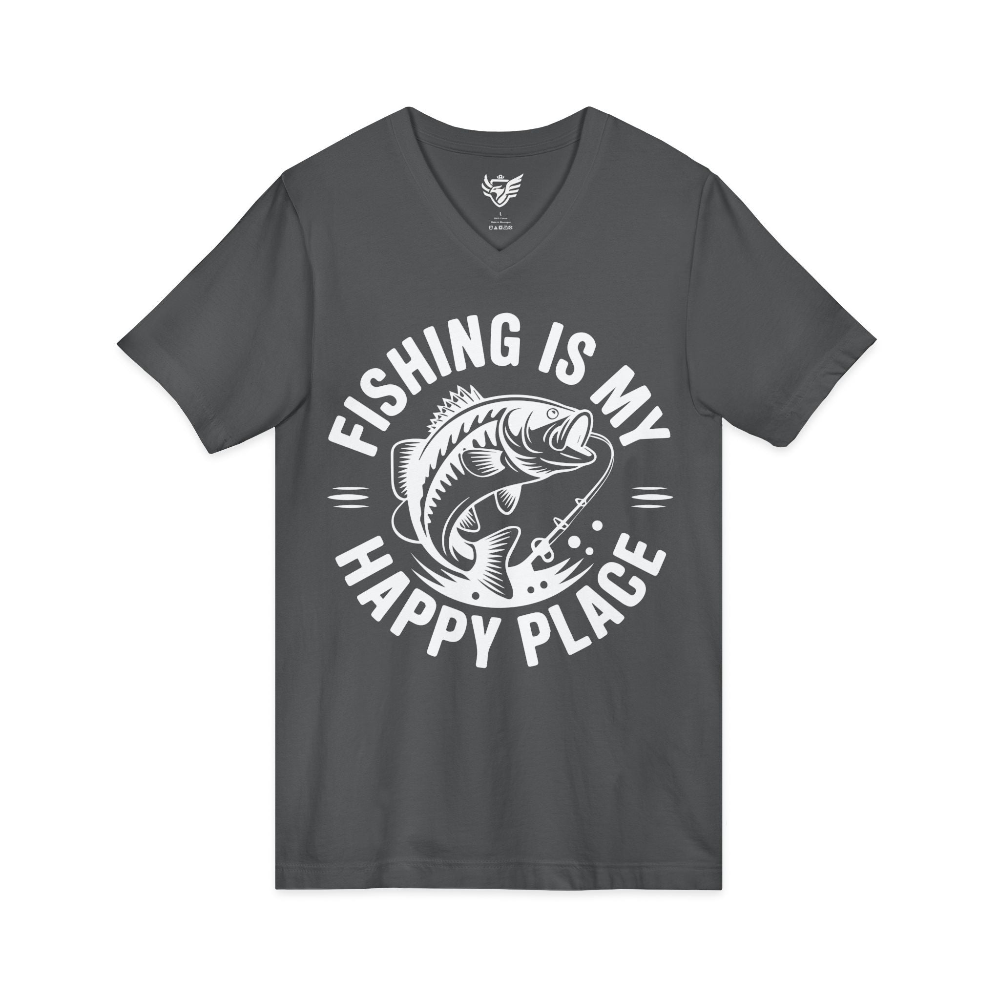 Fishing Is My Happy Place Jersey Short Sleeve V-Neck Tee