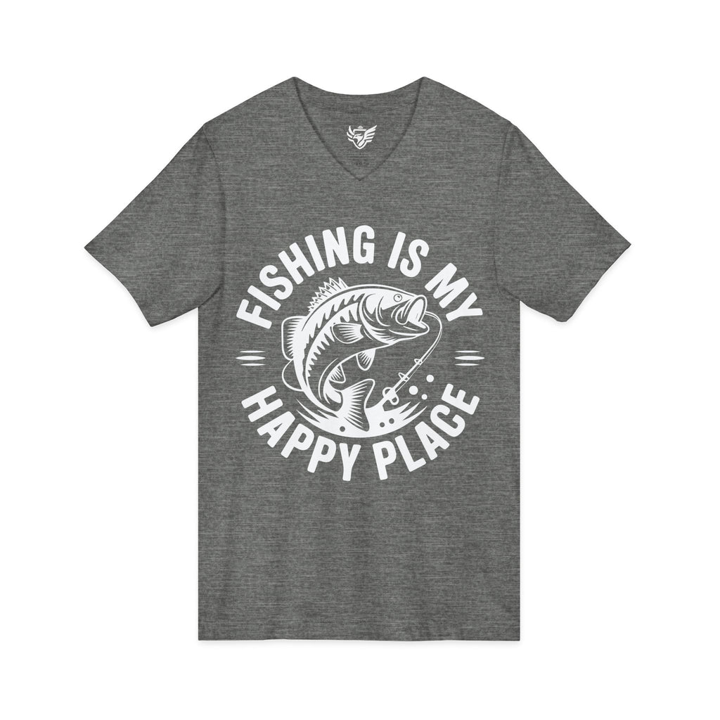Fishing Is My Happy Place Jersey Short Sleeve V-Neck Tee