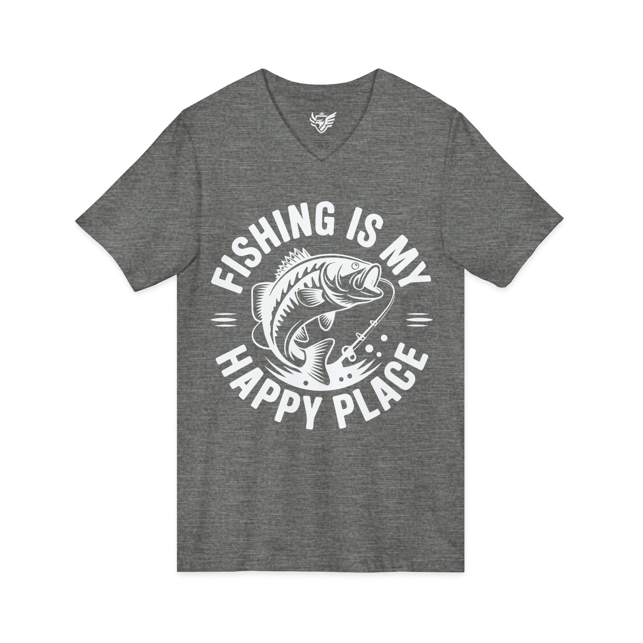 Fishing Is My Happy Place Jersey Short Sleeve V-Neck Tee