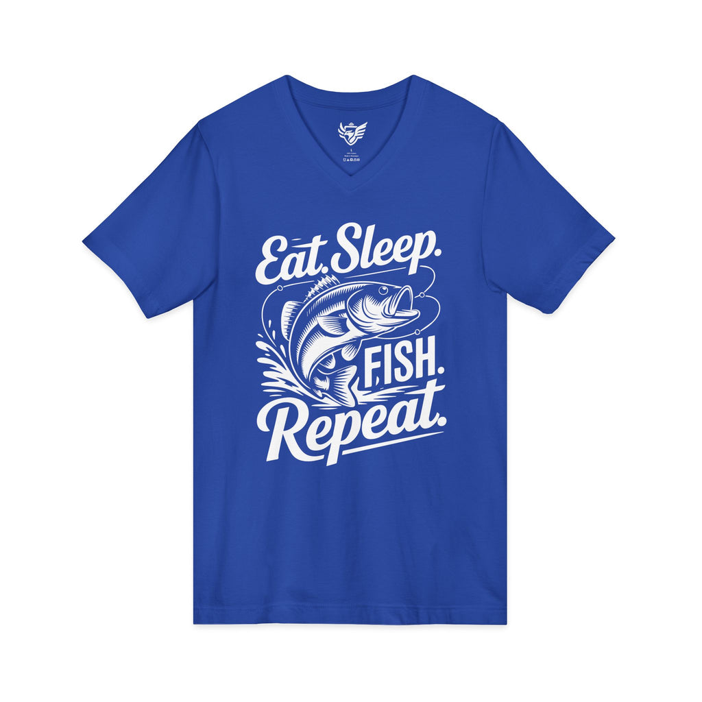 Eat Sleep Fish Repeat Jersey Short Sleeve V-Neck Tee