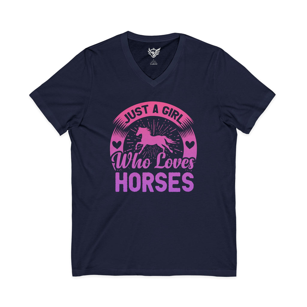 Just a Girl Who Loves Horses Jersey Short Sleeve V-Neck Tee