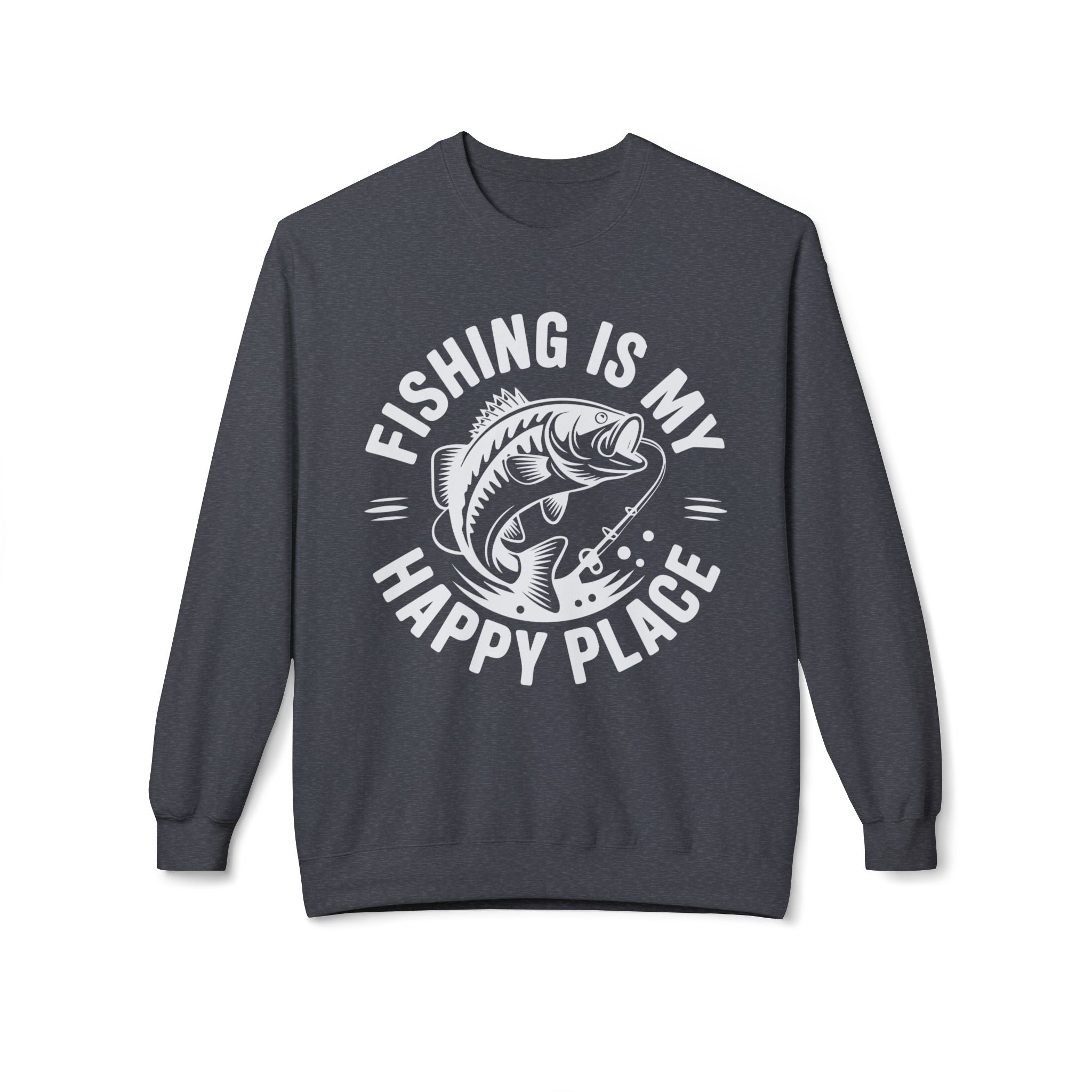 Fishing Is My Happy Place Midweight Softstyle Fleece Crewneck Sweatshirt