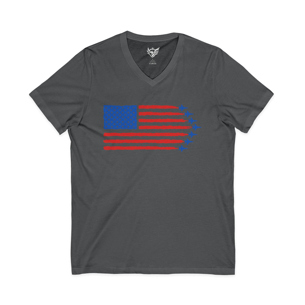 USA Jet Flag Jersey Short Sleeve V-Neck Tee